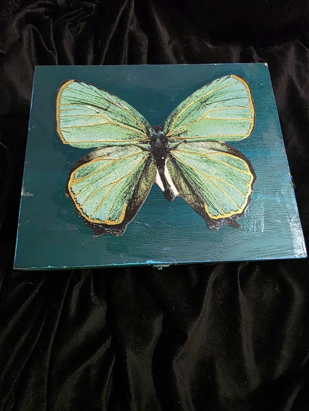 Custom One Of A Kind Green Butterfly  Decorative Box Home Art